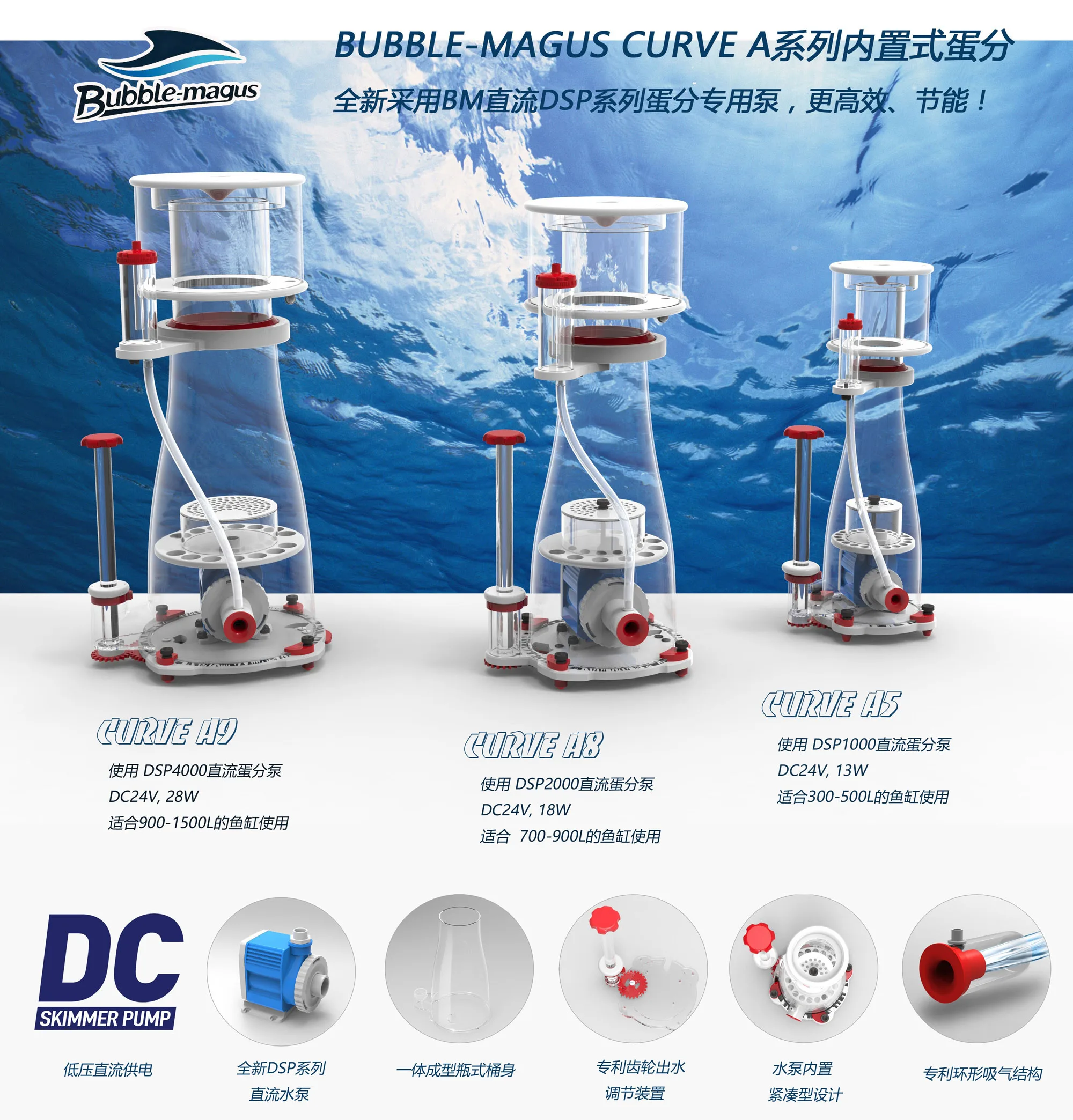 Bubble Magus Curve A3/A5/A8/A9 Saltwater Aquarium Internal Protein Skimmer With Needle Wheel DC Pump - view 6