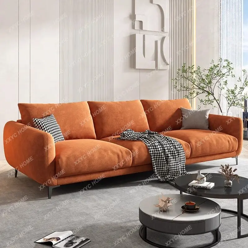 Modern minimalist light luxury wabi-sabi wind three or four small apartment latex Internet celebrity living room straight row