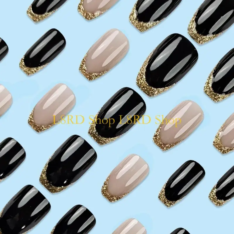 L8rd 24x TIP French Tip on Dail Ministalist الاصطناعية متوسطة التابوت تابوت كامل الغلاف الكامل مسمار تلألؤ عصا على الأظافر