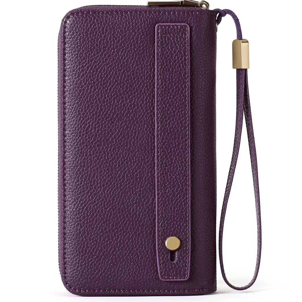 

Pu Leather Wristlet Classical Rfid Blocking Wallet Double Zipper Wallet Vintage Women'S Long Clutch Wallet For Shopping Short