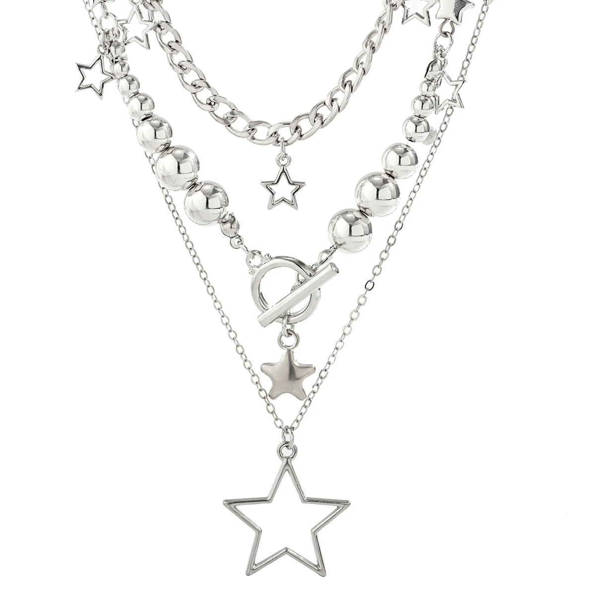 3 Pcs Separable Layered Beads Chain with Stars Pendant Necklace for Women Trendy Charms Jewelry on Neck 2024 Fashion Accessories