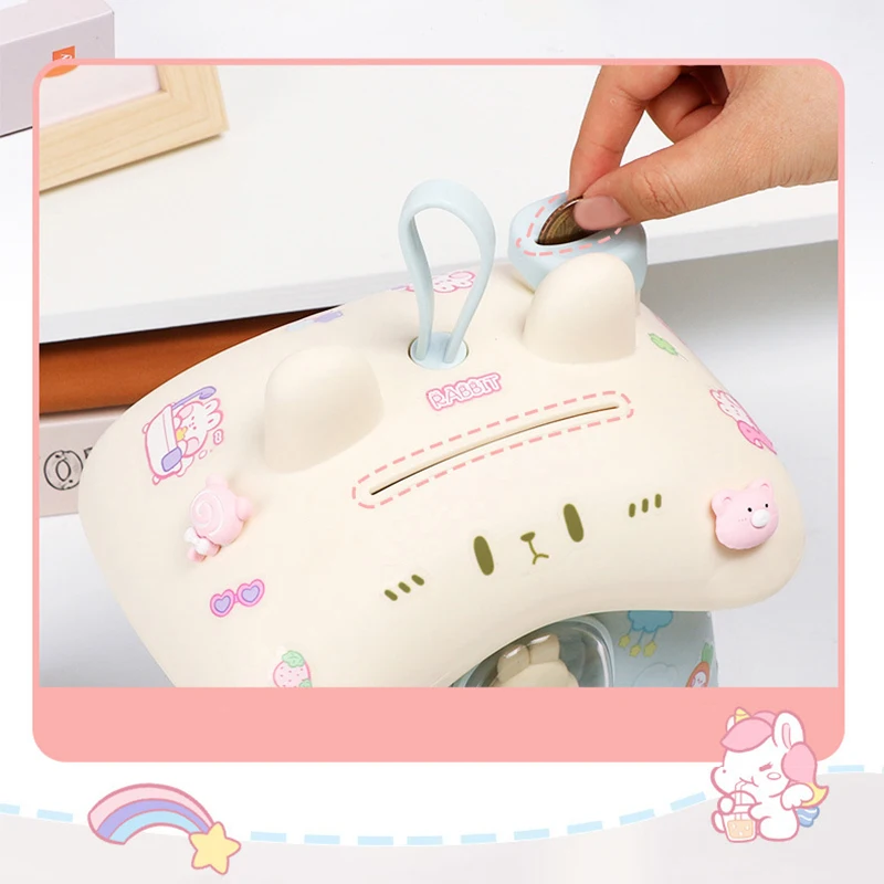 Children DIY Money Banking Toys Piggy Bank Cash Coin Saving Box With Lock Key Cute Rabbit House Decoration Gift Toy For Girl