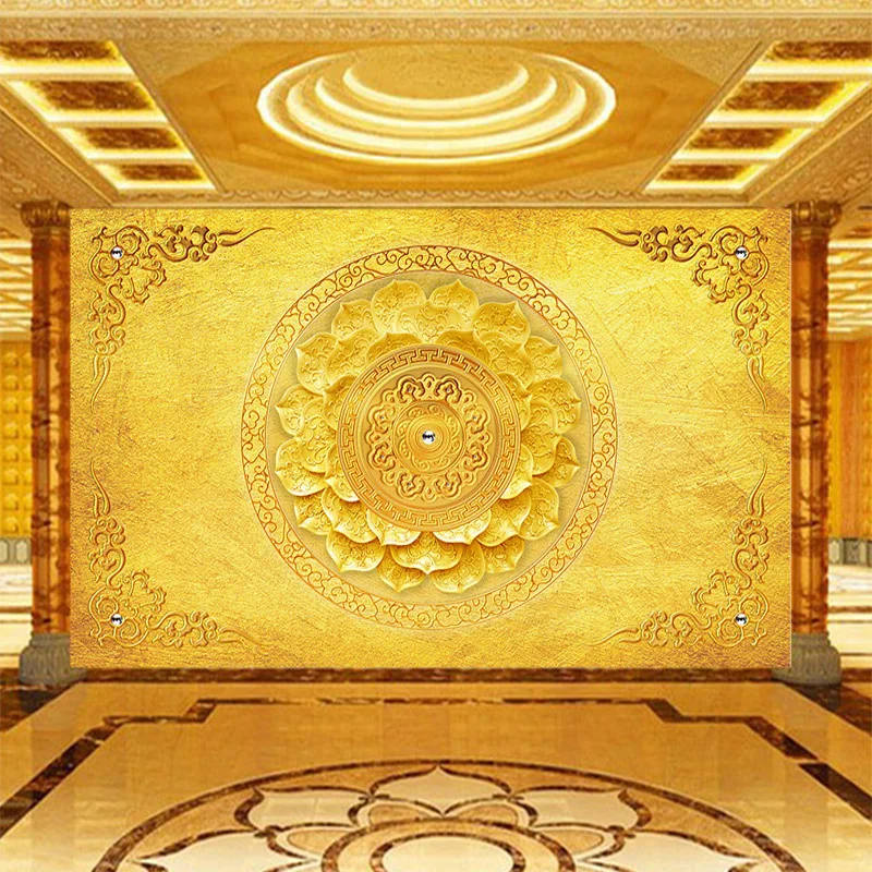 Color lotus ceiling wallpaper Buddhist hall ceiling hotel background wall decorative canvas Tibetan thangka wallpaper temple