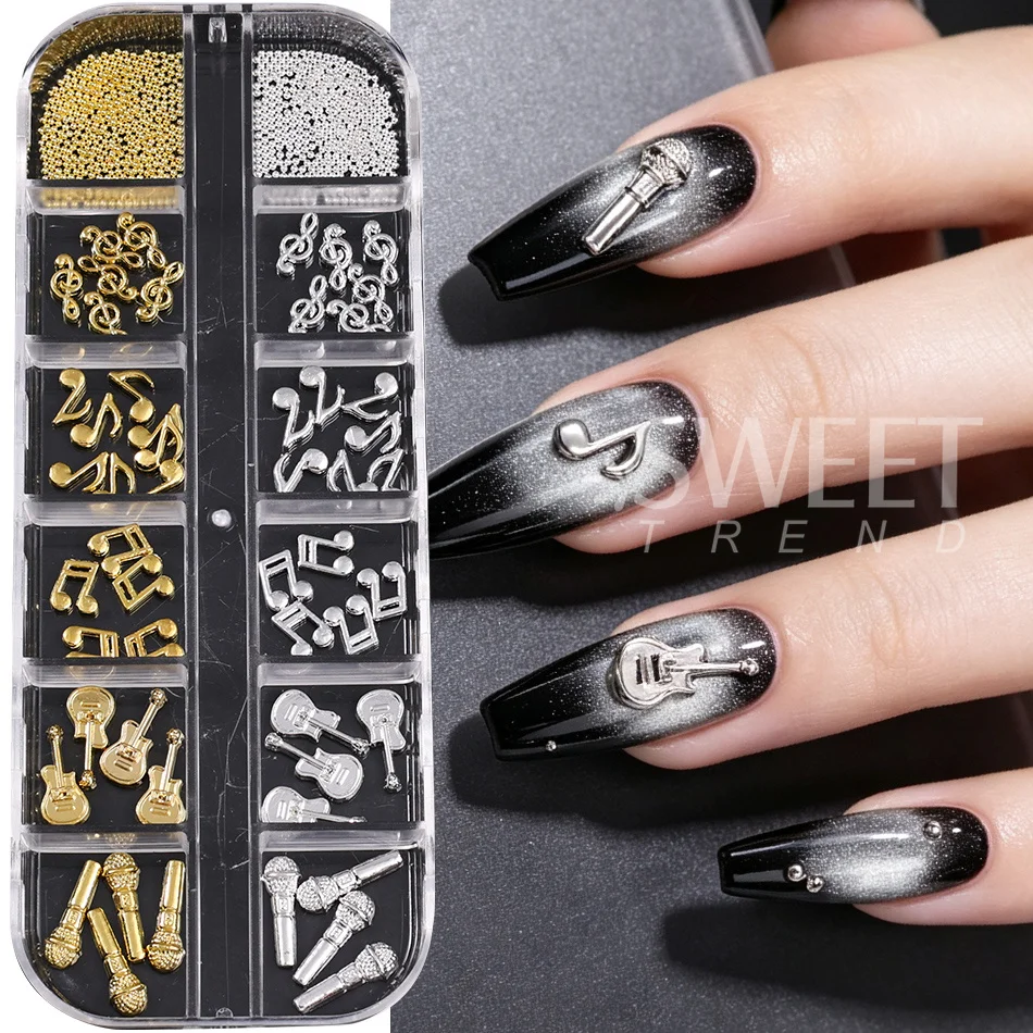 1/2 Stück Metall-Nagelkunst-Dekoration Gemischte Gold-Silber Musiksymbol Mikrofon-Design Nagelcharms DIY Maniküre-Zubehör Nagelbedarf – Detail 3