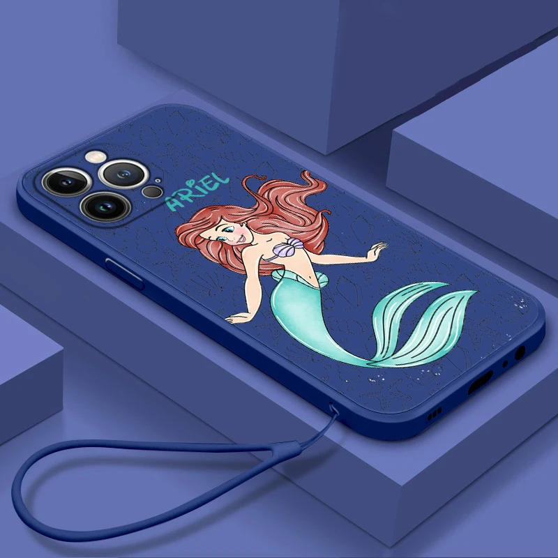 The Little Mermaid Anime For Apple iPhone 15 14 13 12 11 Pro Max Mini XS Max X XR 7 8 Plus Silicone Liquid Rope Phone Case