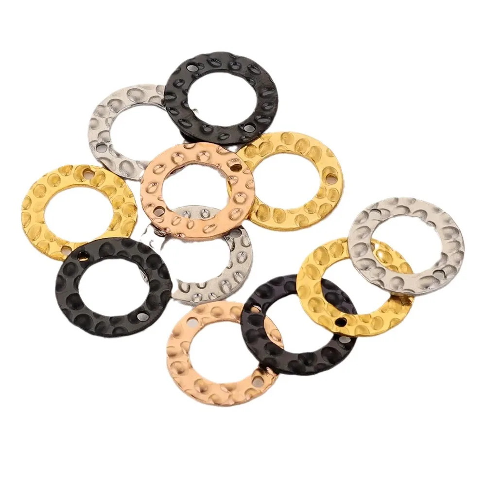 20 Pcs/Lot Stainless Steel Hammered Hollow Ring Charms Double‑Hole Textured Flat Disc DIY Handmade Jewelry Making Accessories