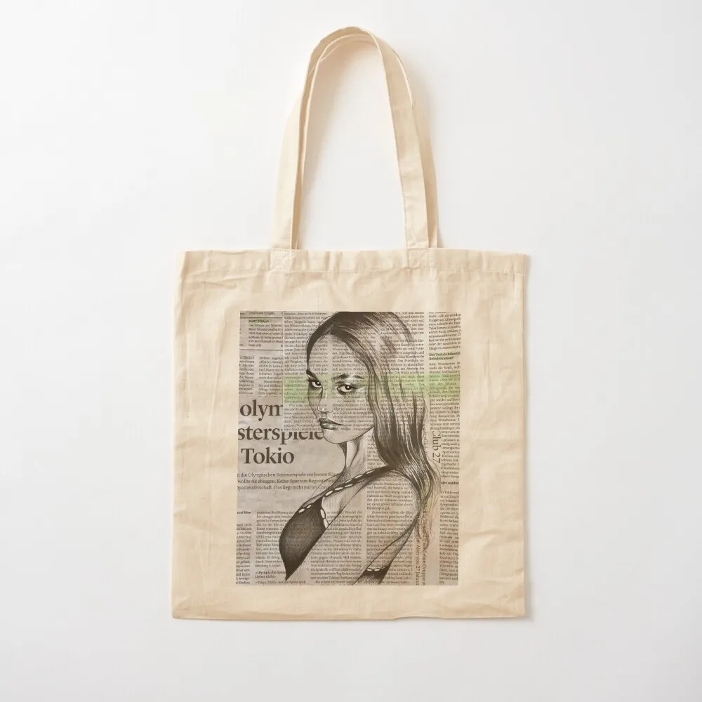 

Lily Rose Depp portrait on newspaper Tote Bag Lady bags Reusable bags custom bags Shopper bag