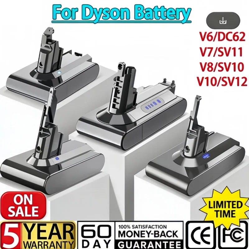 

2026 Original 21.6V 9800mAh Li-ion Battery for Dyson V6/V7/V8/V10 DC62 DC74 SV09 SV07 SV03 965874-02 Vacuum Cleaner Battery L30