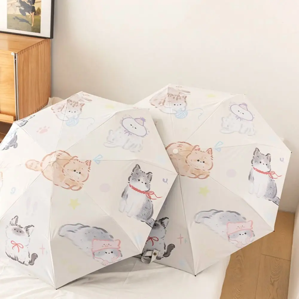 3-Ribs Cartoon Cat Umbrella Automatic Lightweight Cat Sun Protection Umbrella UV Protection Waterproof Folding Sun Umbrella