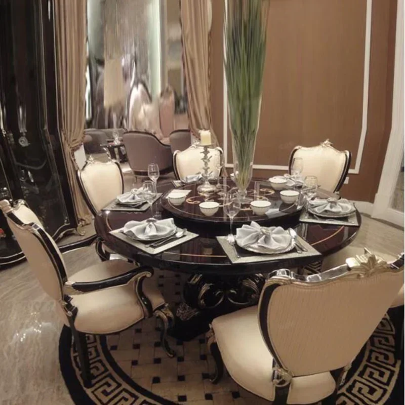 Neoclassical solid wood dining table black sandalwood paint 1.36 meters European high-end customization