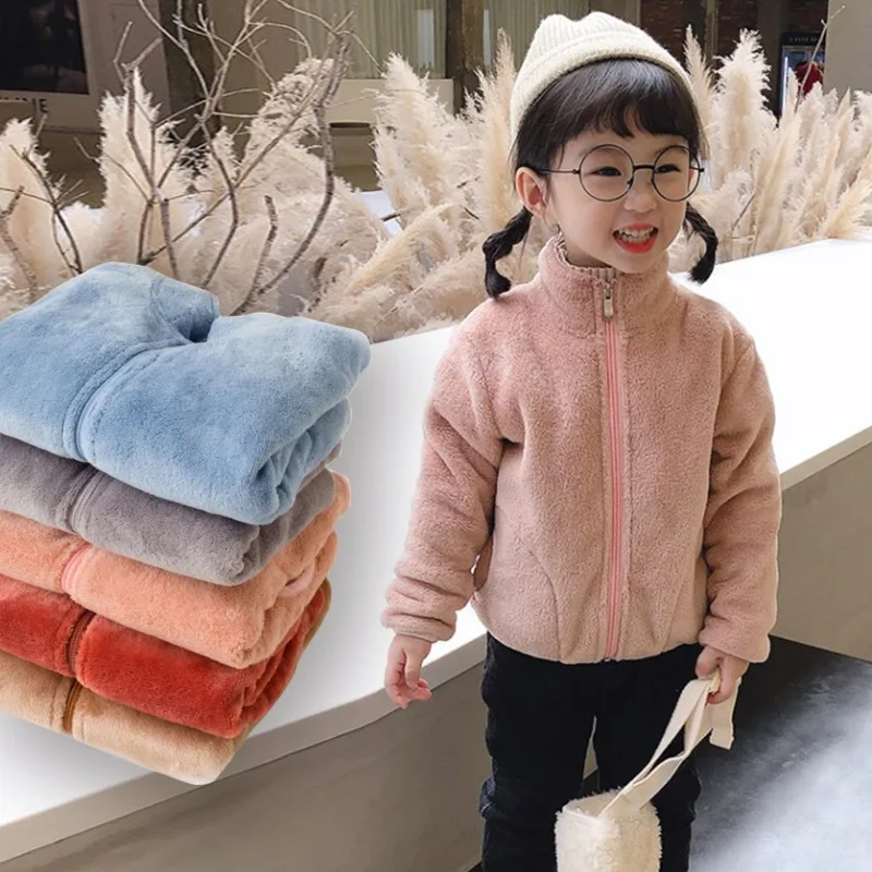 Boys Girls Fashion Cartoon Long Sleeve Zipper Sport Coat Casual Daily Outfit Zipper Tops Kids Flannel Clothing Warm Jacket