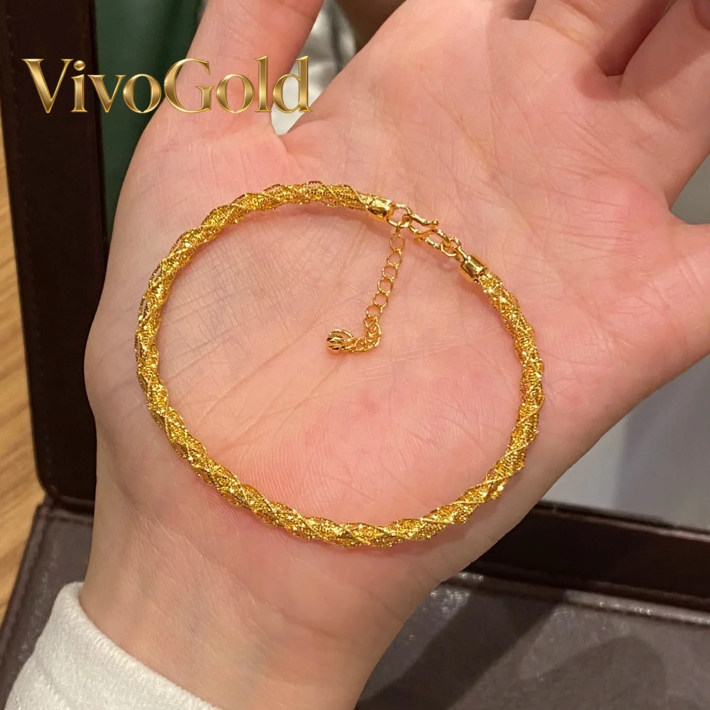 

Браслет VivoGoldXiaohongshu из 24-каратного настоящего золота с эффектом мерцания, тонкий, с галактическим узором, 9999 пробы, простой круглый дизайн, украшение для рук