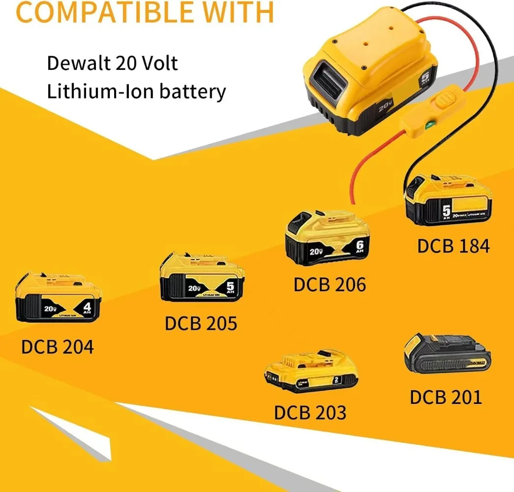 Adapter akumulatora do akumulatora litowo-jonowego Dewalt 20 V z bezpiecznikami i zaciskami przewodów Zestaw konwertera akumulatora do elektronarzędzi 14 Gauge