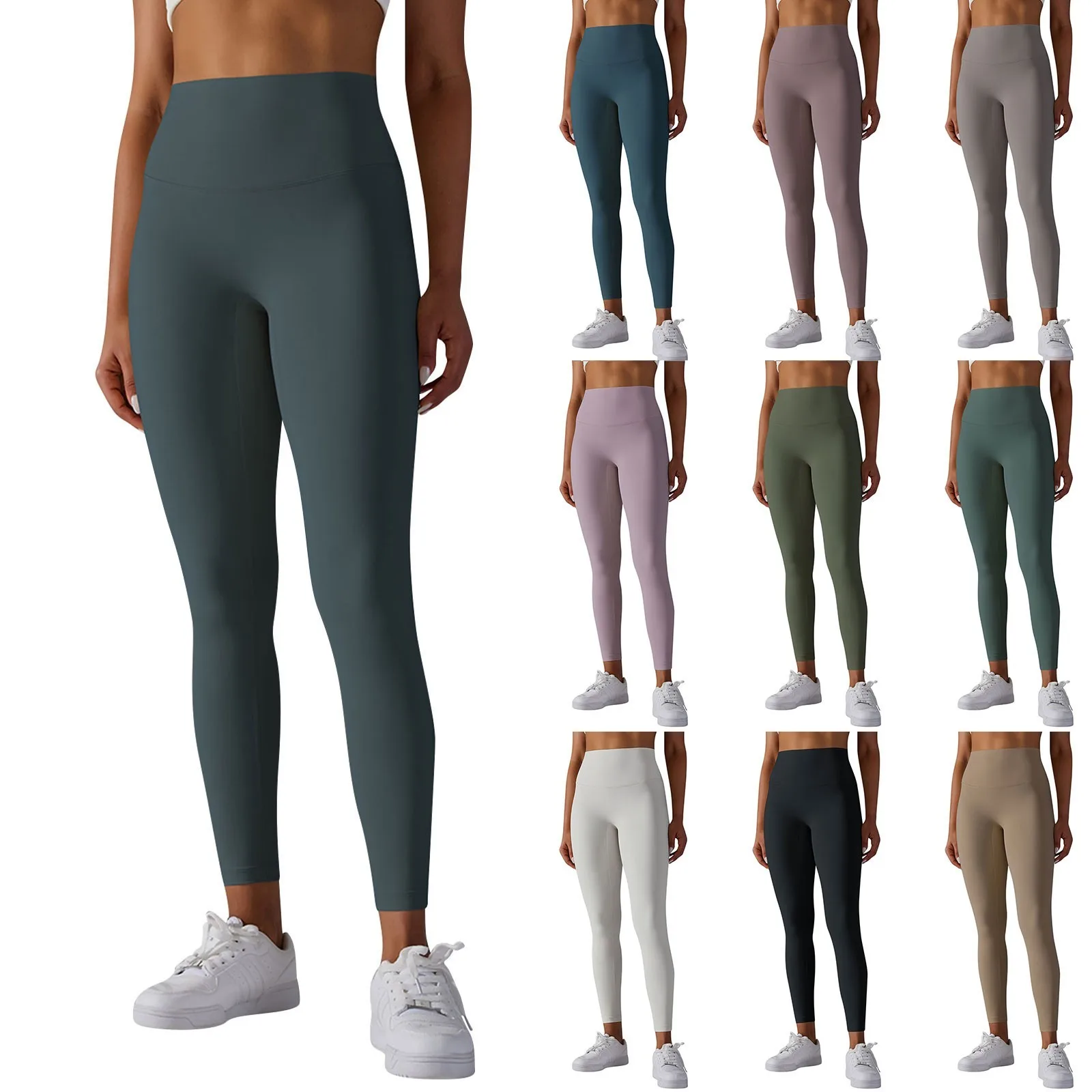 Women'S High-Waist Tight Leggings Casual Sexy Slim Fit Hip Lifting Nine-Point Yoga Pants All-Match Solid Sports Fitness Leggings