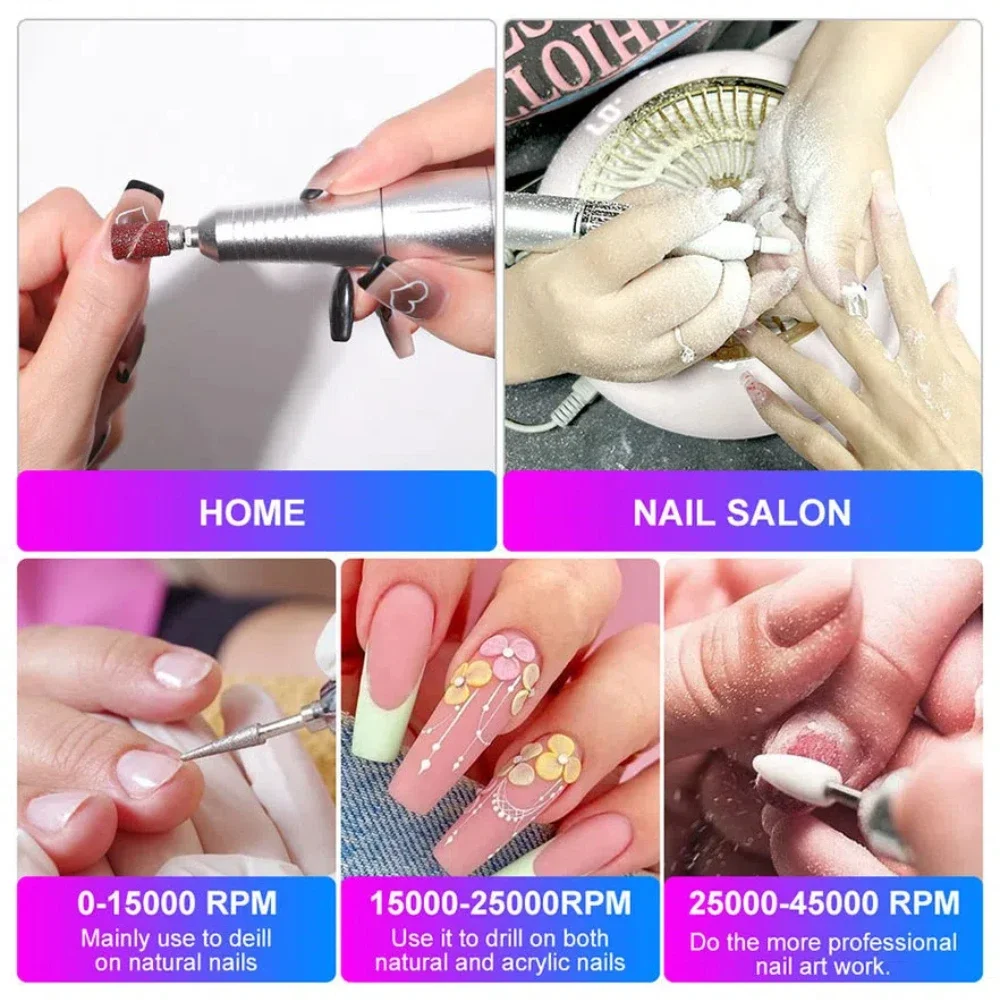 45000RPM Portable Electric Nail Drill Machine LED Display Rechargeable Nail Sander for Gel Nails Polish For Home Manicure Salon