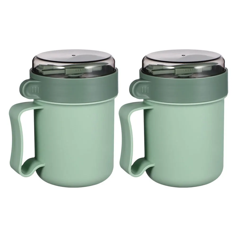 

2Pcs Microwave Soup Mug Portable Breakfast Cup Lid Spoon Bowl Cereal Container Travel Mug Hot Porridge Oatmeal Milk