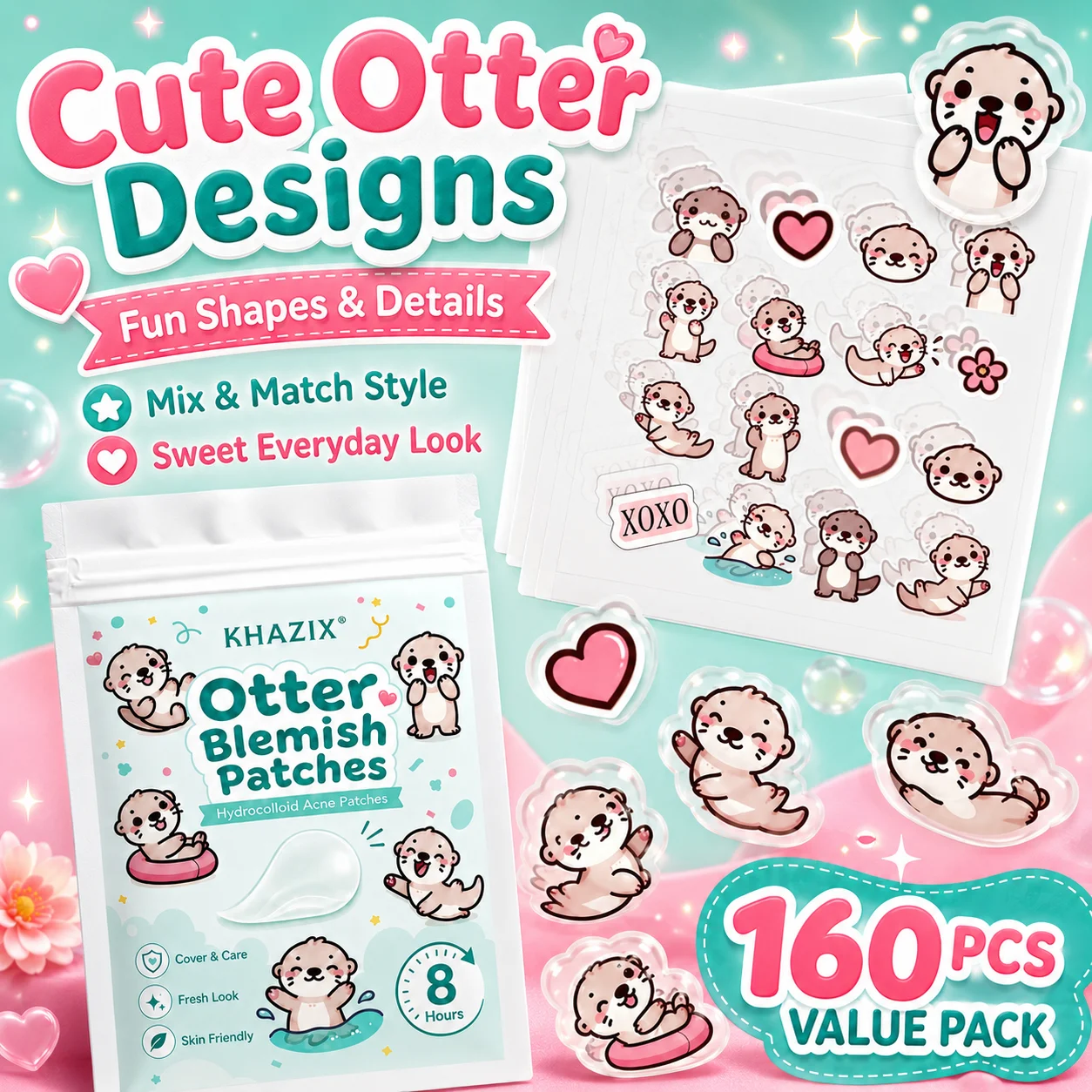 160pcs Cute Otter Pimple Patch – Super Adorable, Must-Have for Trendy Girls and Boys, Gentle and Non-Irritating view 6