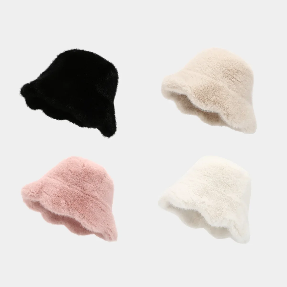 Autumn Winter New Bucket Hat Women Imitation Fur Solid Color High Sense Ruffle Edge Bucket Hat Outdoor Sunshade Warm Basin Hat