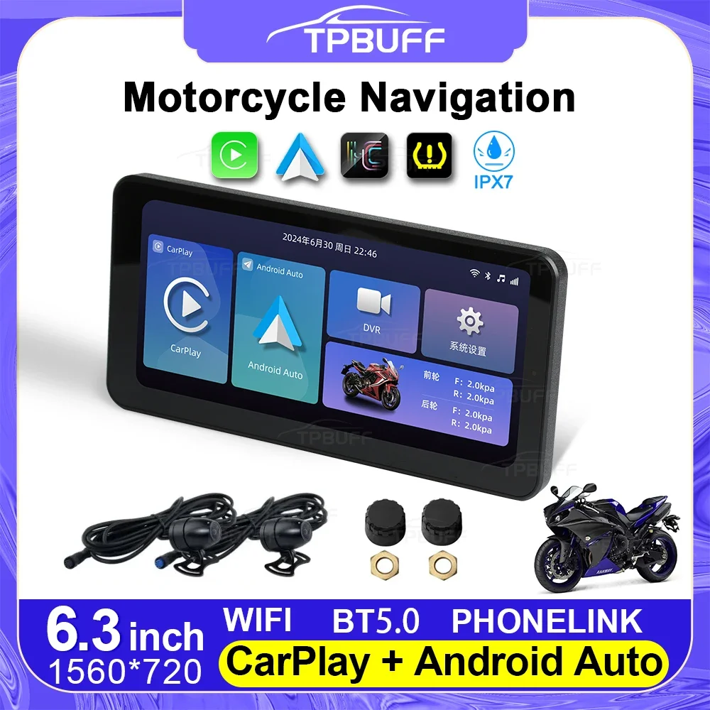 

L300 New Motorcycle navigation 6.3inch Screen Wireless CarPlay Android Auto Motorcycle GPS Moto DVR Monitor TPMS Optional
