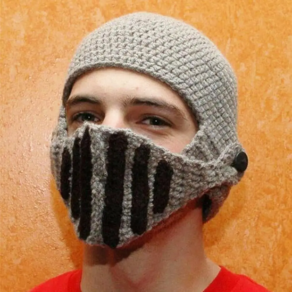 Men Hat Windproof Knight Knit Beard Hats Handmade Woolen Yarn Knitwear Headgear