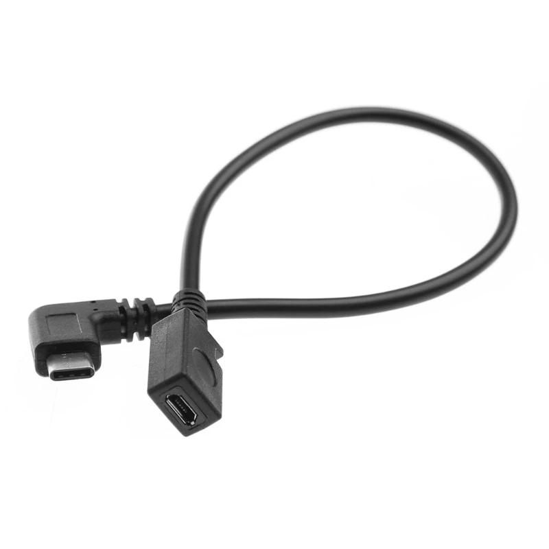 Micro USB para Tipo C Cabo de Dados, 90 Graus Ângulo Direito, USB-C Masculino para Micro USB Conversor Feminino, OTG Cabo Adaptador, 1Pc