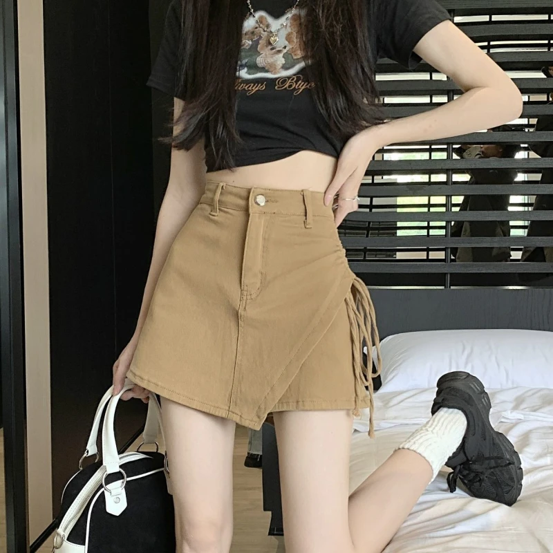 Women's New High-waist Irregular New Drawstring Hip Slimming A-line Shorts