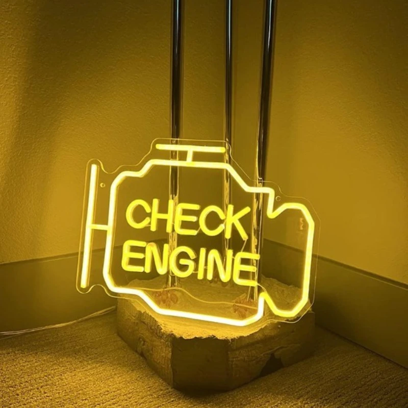 Check Engine Neon Sign for Wall Decor,Dimmable LED Signs for Car Room Car Repair Shop Workshop Party Decor Game Room Man Cave