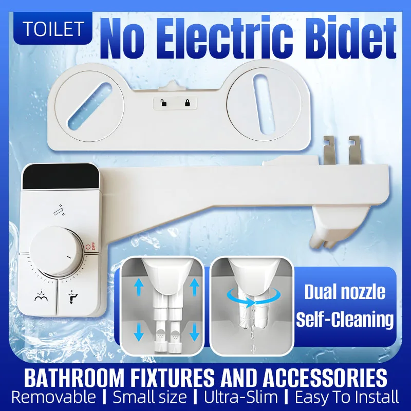 

Ultra-Slim Removable Easy To Install Smart toilet accessories Non-Electric Bidet Dual nozzle Self-Cleaning Feminine Wash Device