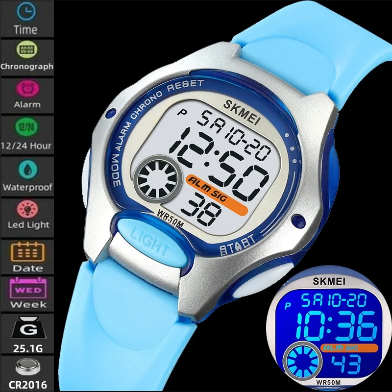 Skmei Student Digital Sport\'s Watches Fashion TPU Strap Waterproof Alarm Clock Kids Boy Girl Colorful Led Chronograph Time