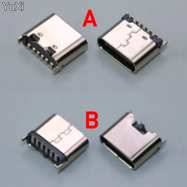 YuXi 5-10Pcs 6Pin Vertical SMT Socket Connector USB Type C 3.1 Female SMD For PCB design DIY High Current Charging