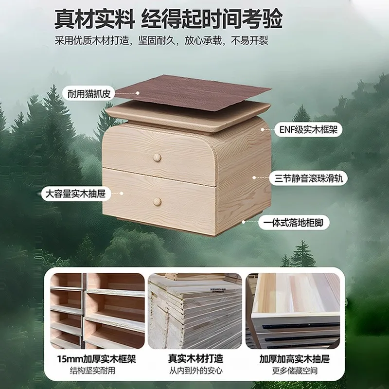 All solid wood bedside table household bedroom 2025 explosion cream wind small children's storage free installation storage cabi