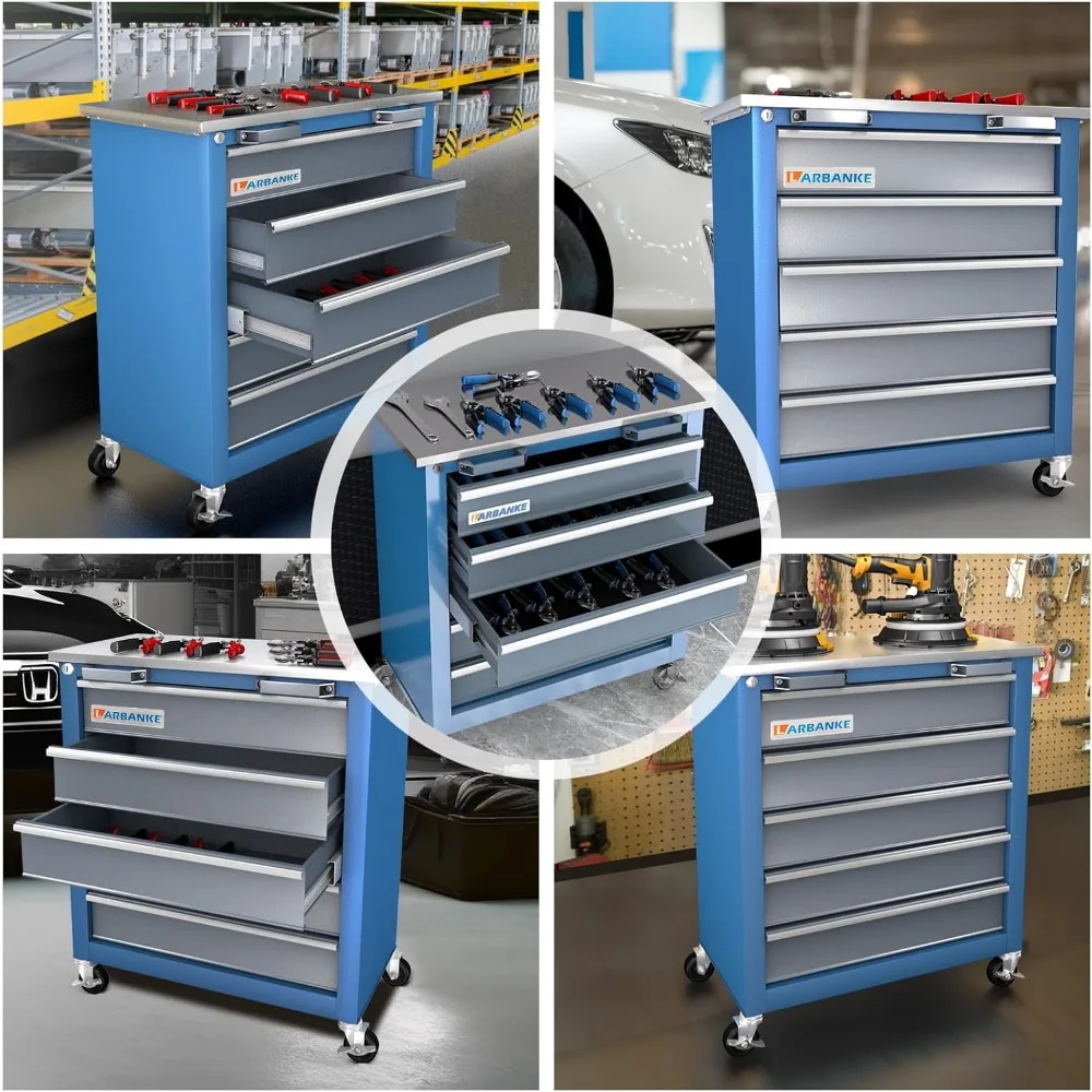 Kabinet Perkakas Portabel dengan 5 Laci, Baja Tahan Karat, Mekanisme Pengunci, dan Alas Kaki