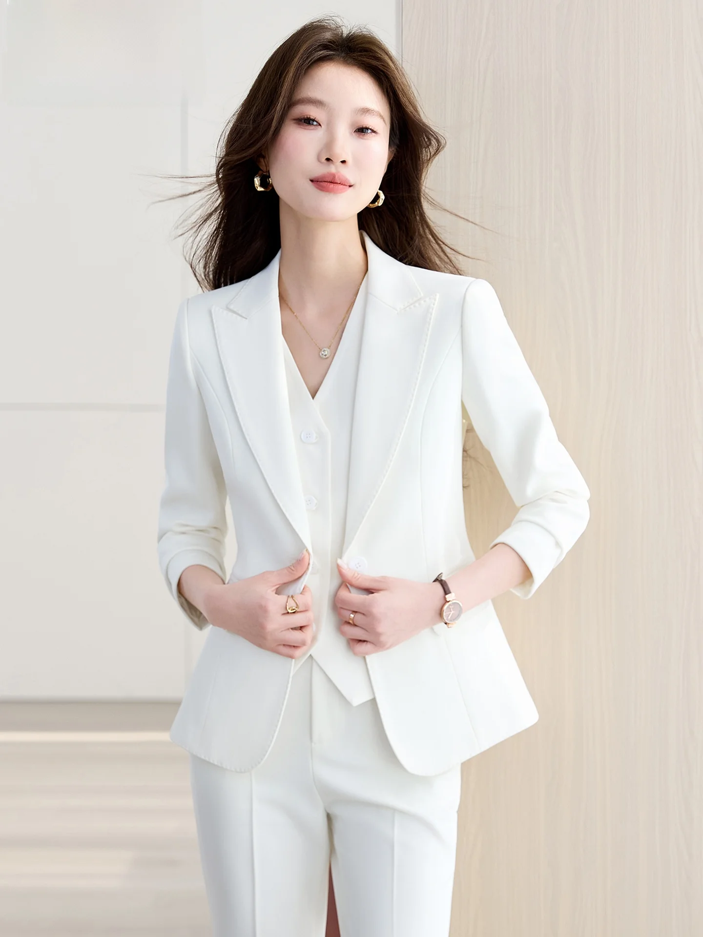 

Elegant White Suit Vest Set Women's Spring Autumn Formal Business High-End Feel Goddess Style Three-Piece Suit Fashionable