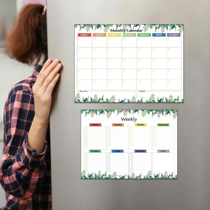 Calendrier magnétique pour salle de classe, ensemble de 3 calendriers pour planificateurs de réfrigérateur avec marqueurs, gommes, Organization murale mensuelle hebdomadaire