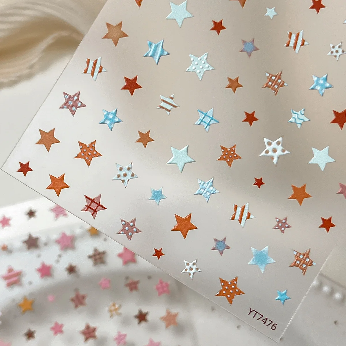 1pc 5D Grid Polka Dot Line Star Nail Art Sticker Autumn Y2K Brown Blue Dotted 5-Pointed Star Adhesive Nail Decal Manicure Decals