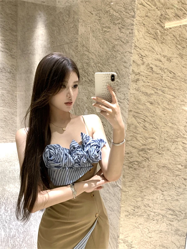 BaiYaan Summer Floral Print Color Blo Strap Dr Gonna da donna slim fit irt Sle A-Line Silhouette Ins Sle