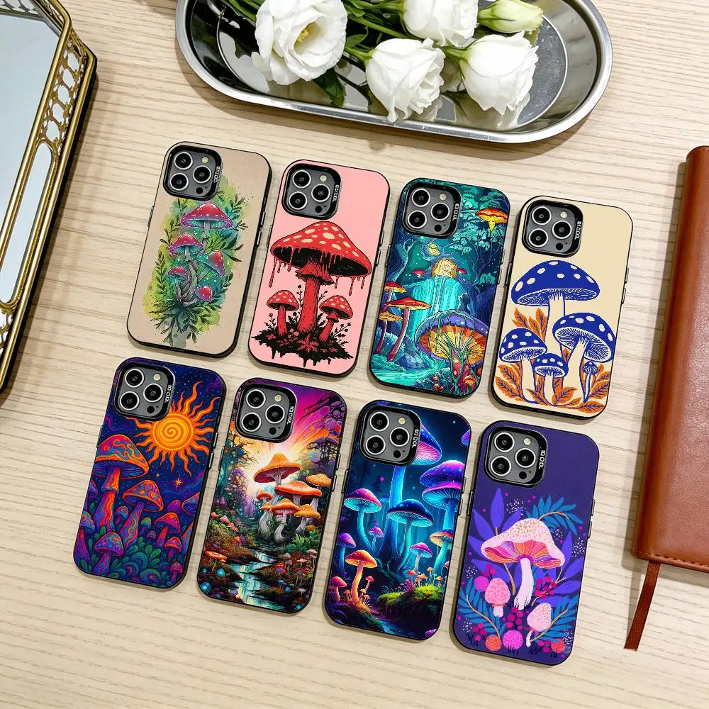 

T-Trippy Art Mushroom Phone Case For iPhone17,16,15,14,13,12,11 Plus,Pro Max Black Candy silver phone case