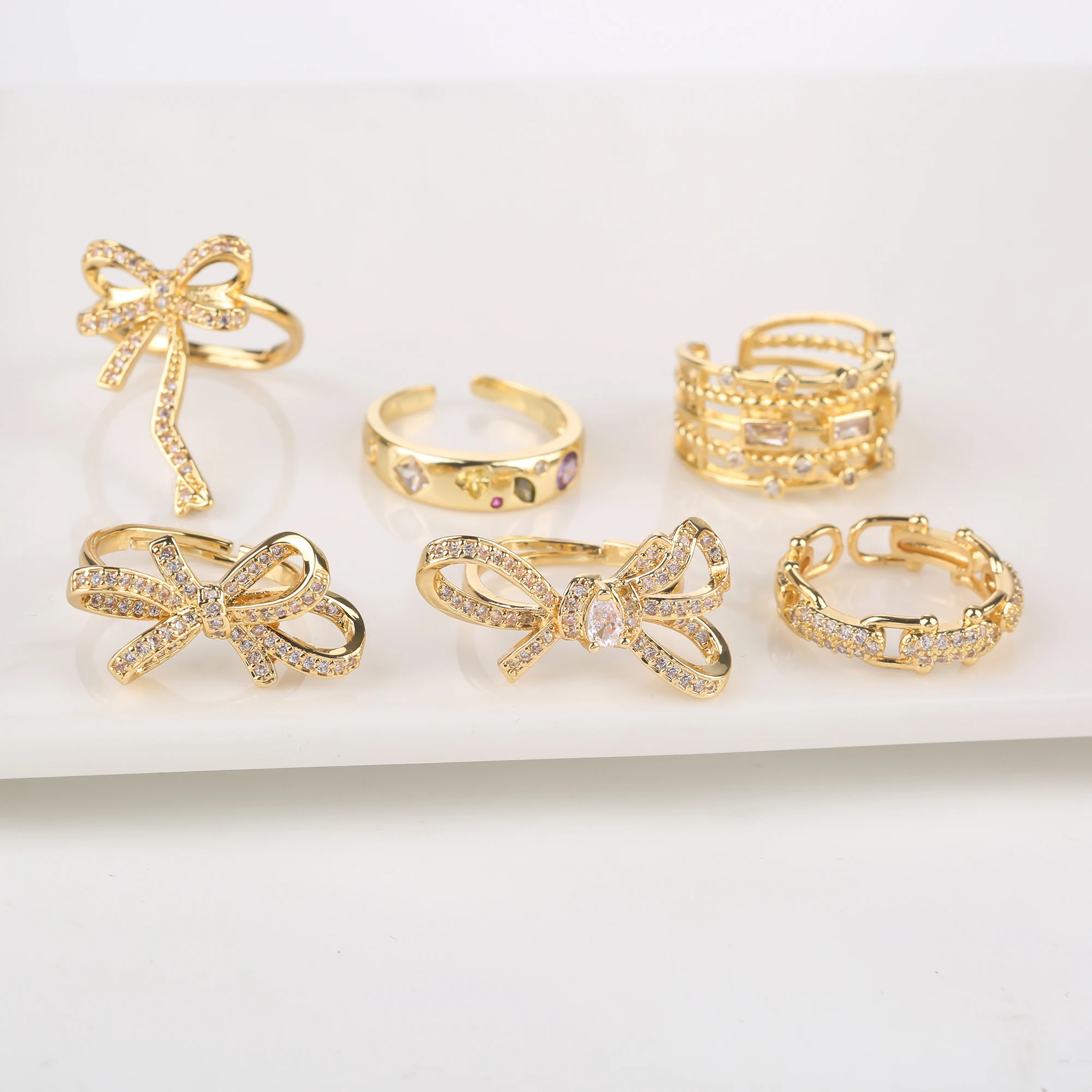 Fashion Geometric Shiny Cubic Zirconia Glamour Woman Adjustable Ring Personalized for Party Daily Wear Jewelry Gift Accessory