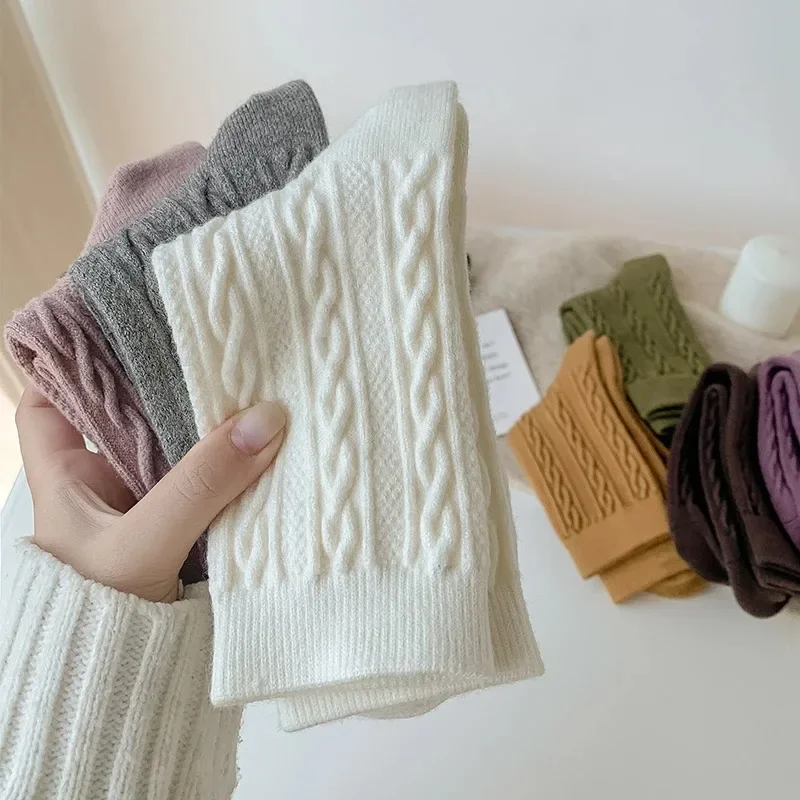 

Женские носки, толстые новые зимние простые теплые носки в японском стиле для девочек, новые осенние однотонные повседневные шерстяные носки в стиле ретро в стиле ретро