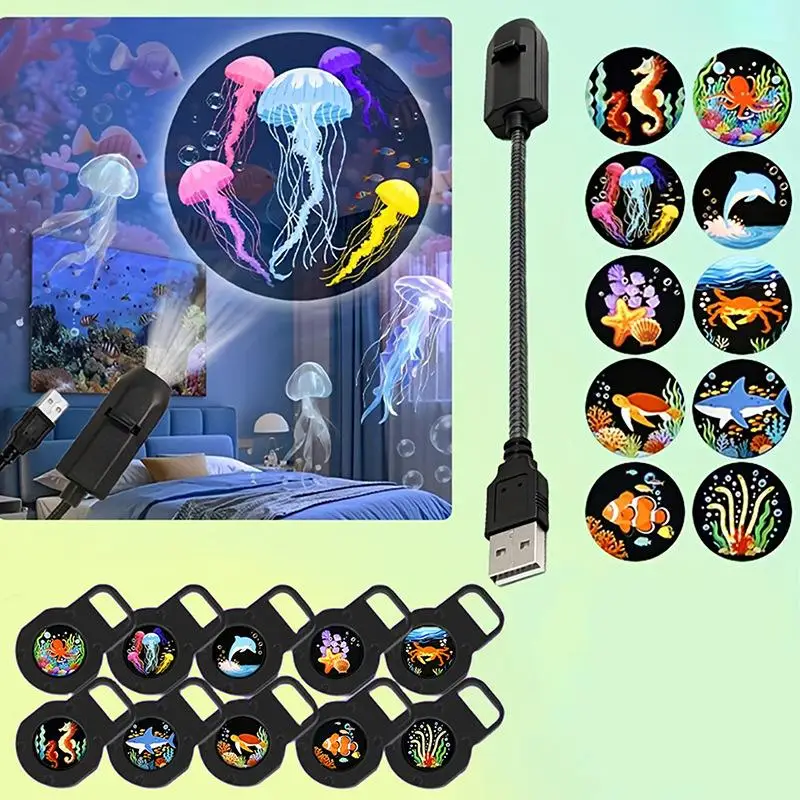 USB Ocean Life Projection Light LED Projector Lamp Bedside Nightlight For Romantic Ambience Decoration