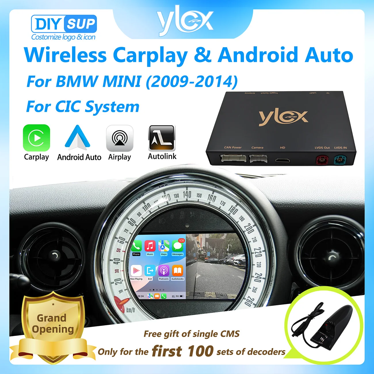 CarPlay Android Auto اللاسلكي لنظام BMW CIC MINI 2009-2014 مع وصلة مرآة AirPlay CarPlay وظيفة دعم خلفي #1