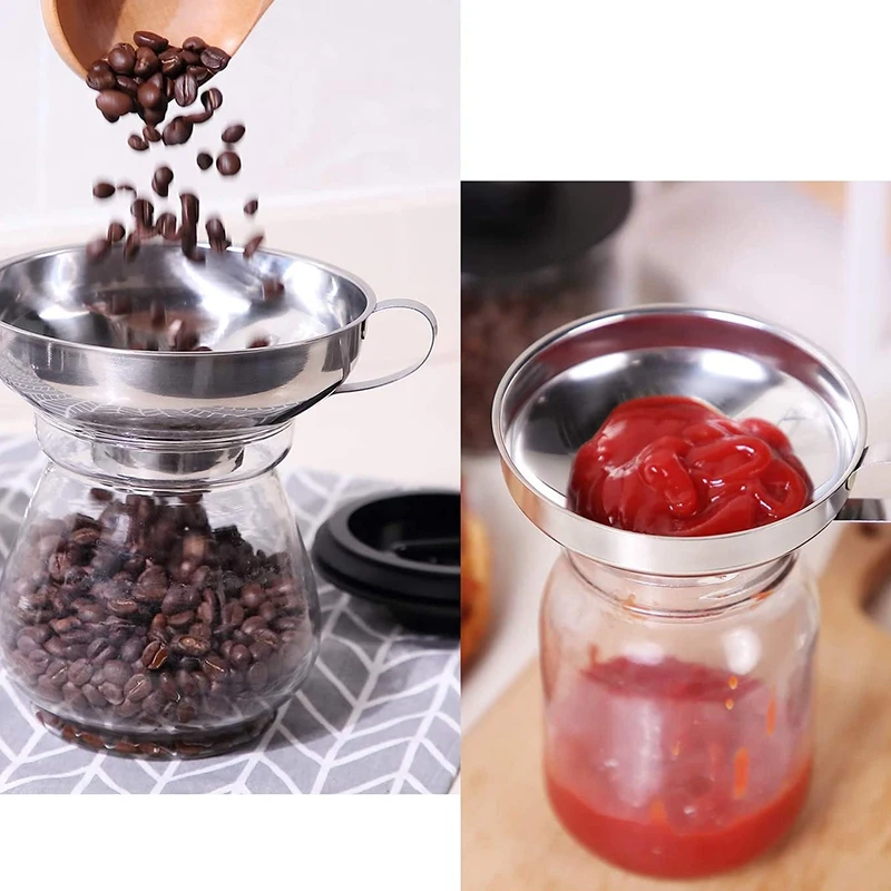 O funil de cozinha de aço inoxidável de 4 blocos é adequado para frasco de tempero de garrafa de vidro para transferência de líquido