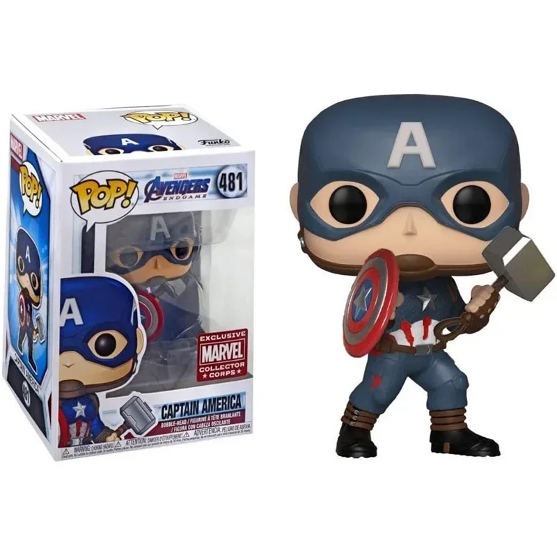 FUNKO POP Movie Figure Toys ENDGAME #481 Captain America (with Mjolnir) Action Figure Model Decoration Toys Gifts for Kids