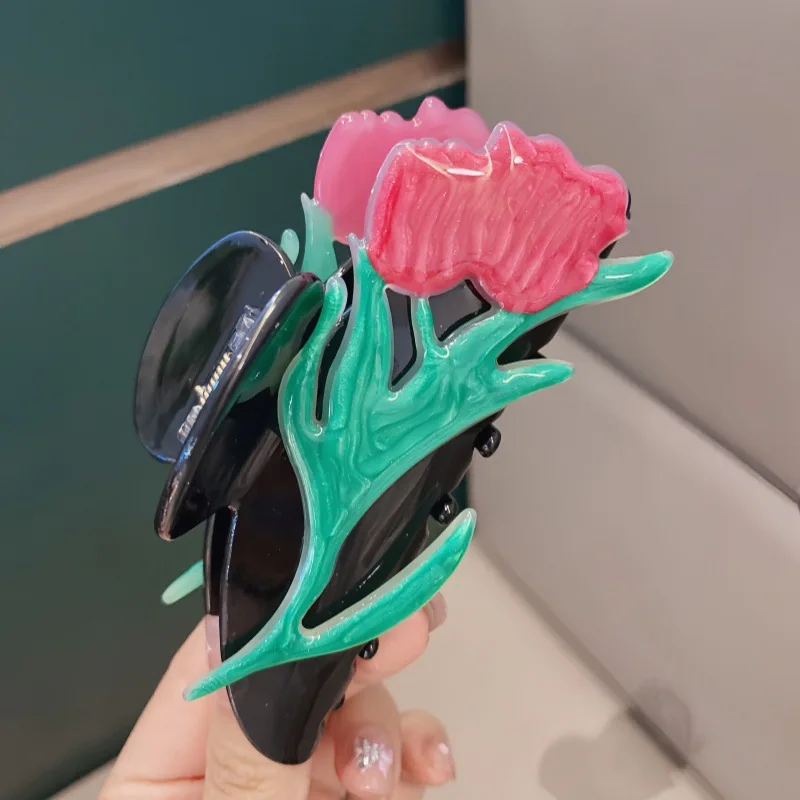 กิ๊บติดผมอะคริลิคทรงดอกทิวลิปขนาดใหญ่ 10.5 ซม. ดีไซน์หวานหรูหรา กิ๊บหนีบผมทรงปูสำหรับฤดูร้อน เหมาะสำหรับผู้หญิงและเด็กผู้หญิง อุปกรณ์เสริมผม
