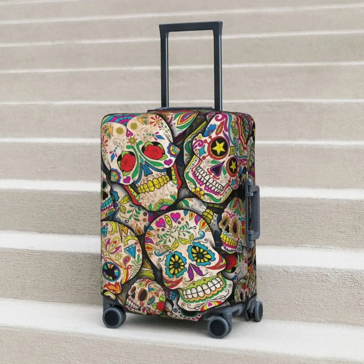 Sugar Skull Suitcase Cover Halloween Style Cool Travel Flight Practical Luggage Accesories Protector