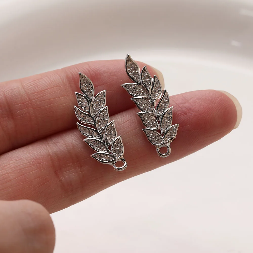 1Pair 14K Gold Plated Brass Leaf Earrings Inlaid Zirconia DIY Making Supplies Jewelry Material Accessories