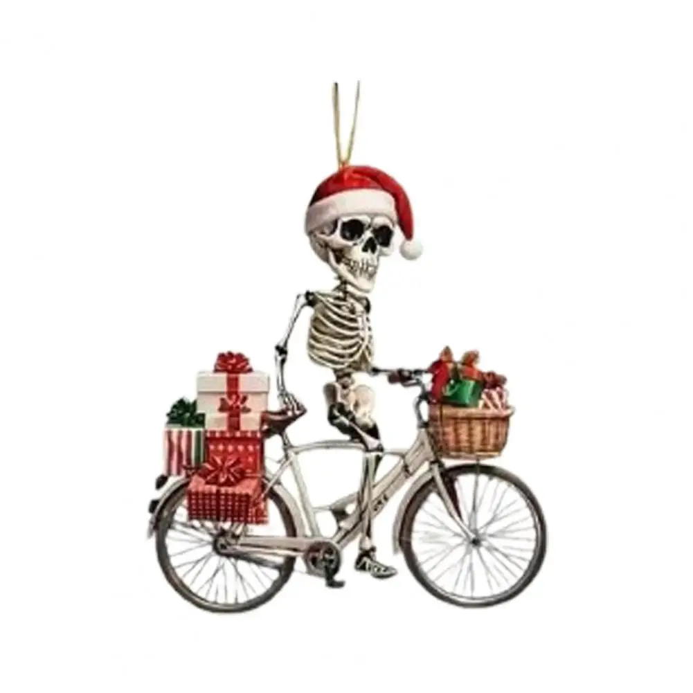 Lightweight Skull Pendant Christmas Skull Ornament Santa Hat Skeleton Riding Bicycle Acrylic Pendant for Indoor/outdoor for Home