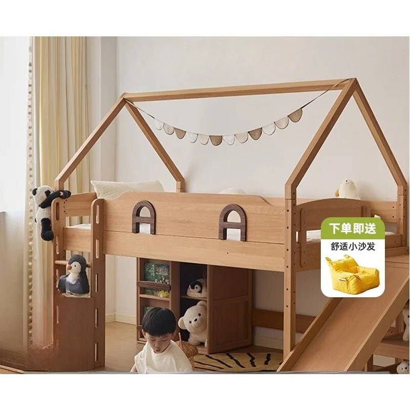 

Teen with Tree Children Half Tall Bed Slide Full Solid Wood