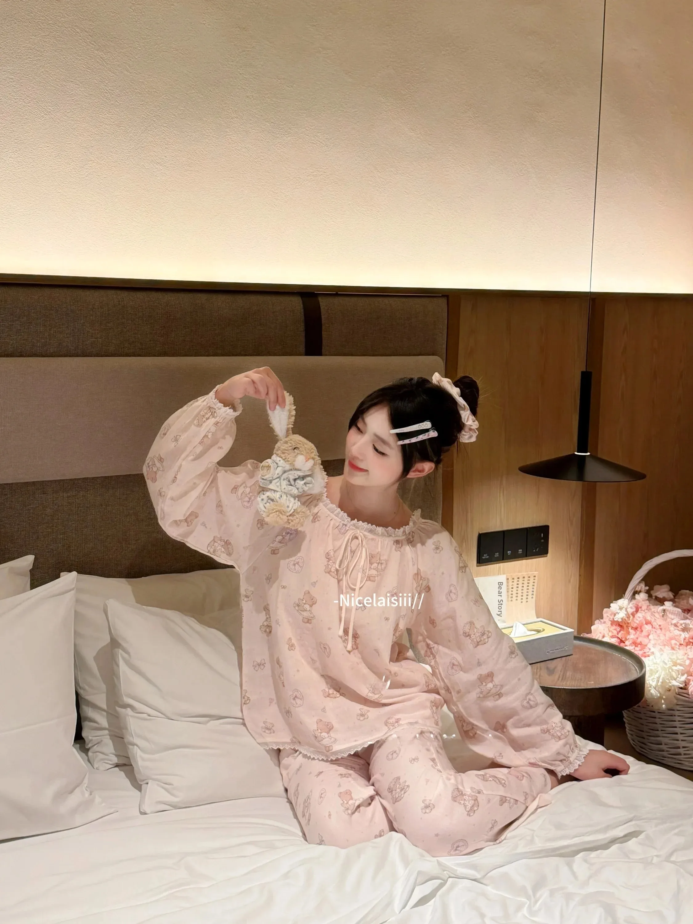 pyjama-en-pur-coton-a-manches-longues-et-pantalon-long-pour-fille-vetements-d'interieur-motif-ours-de-ballet-nicelaisiii-pyjama-doux-et-confortable