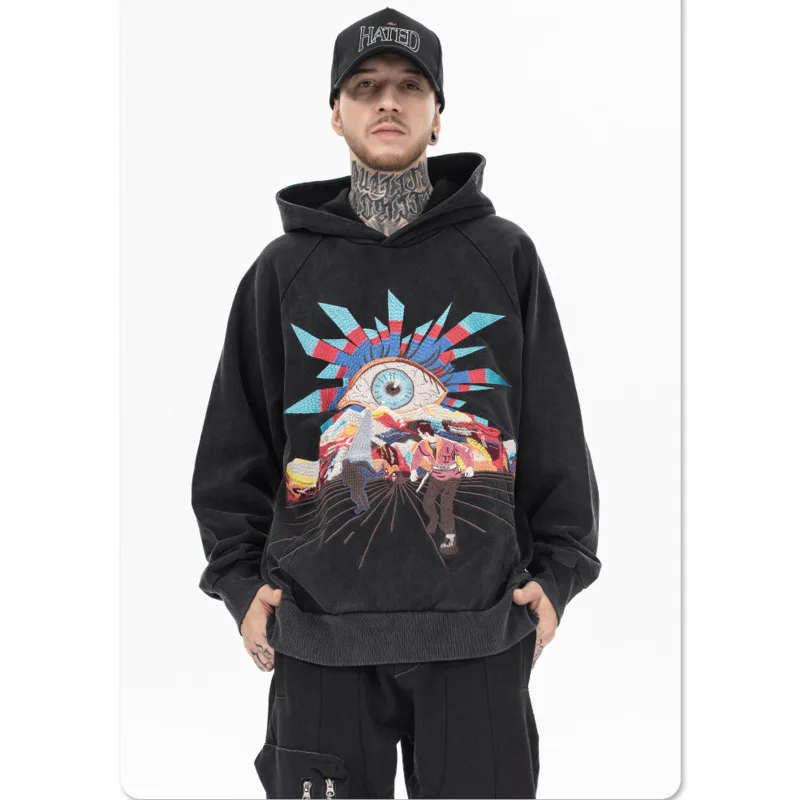 Men's 2025 Autumn/Winter New Product: Eye Of Sight, Trendy Brand High Street Hip Hop Embroidered Hoodie, Loose Hoodie